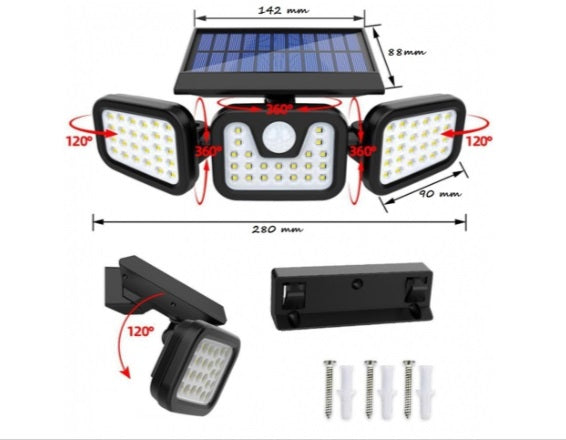 Lampa Solara LED, reglabila, model TRIO, cu senzor crepuscular si senzor de miscare