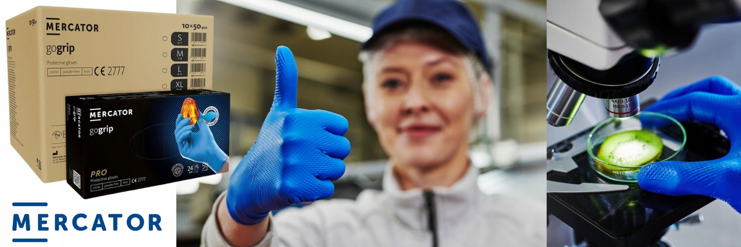 Set 50 manusi de nitril, foarte rezistente, marime M, culoare albastra