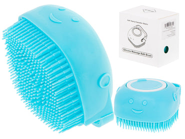 Perie din silicon cu dozator de sampon pentru spalare caini sau pisici, 7,5 x 7,5 cm, culoare albastra
