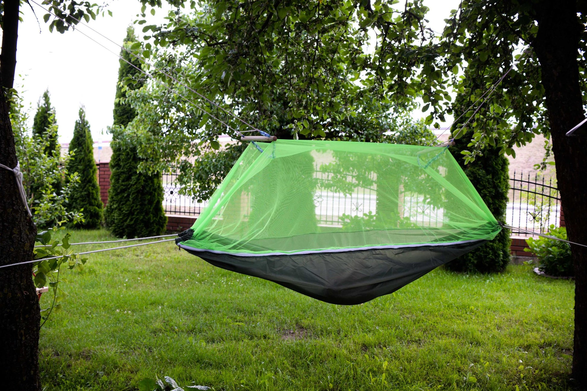 Hamac de Camping Dublu (2 persoane), 200 x 100 cm + Plasa de tantari, culoare Verde