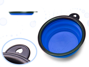 Bol de voiaj din silicon pentru animale de companie, pliabil, culoare albastra, diametru 12 cm